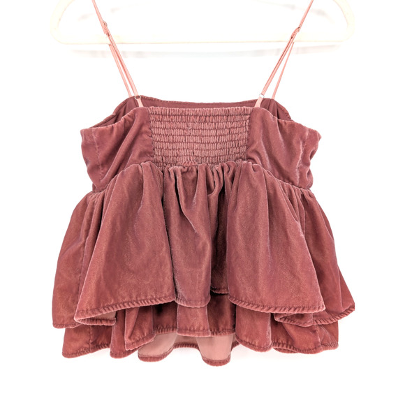 Blush Pink Velvet Regency Renaissance Victorian Coquette Tiered Ruffle Top Small - Picture 10 of 13